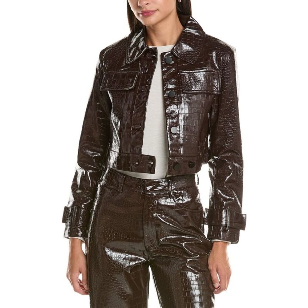 Current/Elliott Womens Faux Leather Animal Embossed Jacket, Brown